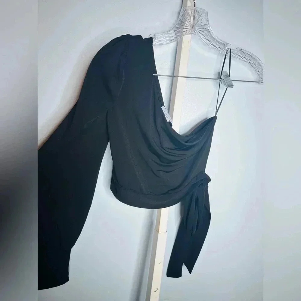 NWOT Topshop ASOS Women's Black One-Shoulder Side Tie Top Size 4